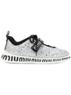 Miu Miu Glitter Lace-up Sneakers - Metallic
