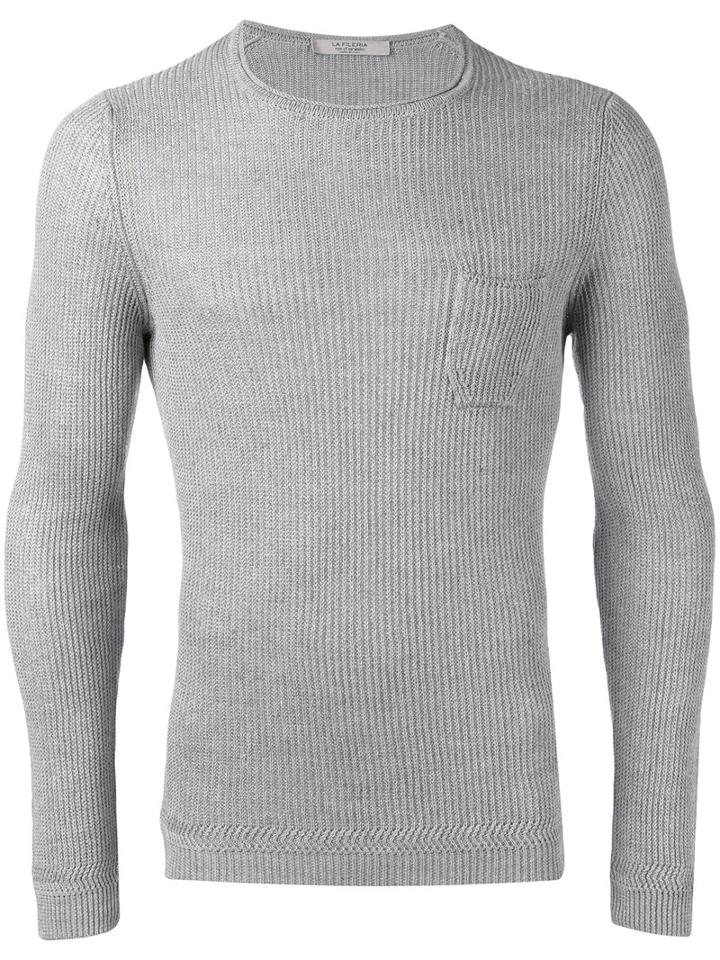La Fileria For D'aniello Slim-fit Ribbed Jumper, Men's, Size: 48, Grey, Linen/flax
