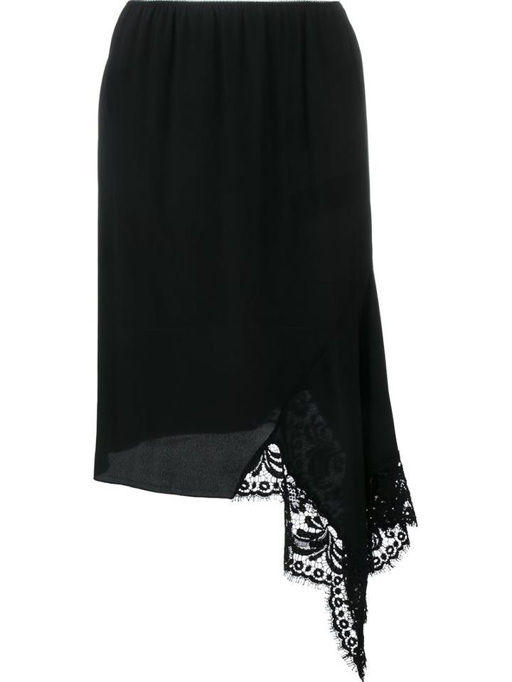 No21 Asymmetric Lace Hem Skirt, Women's, Size: 40, Black, Silk/cotton/polyamide/viscose