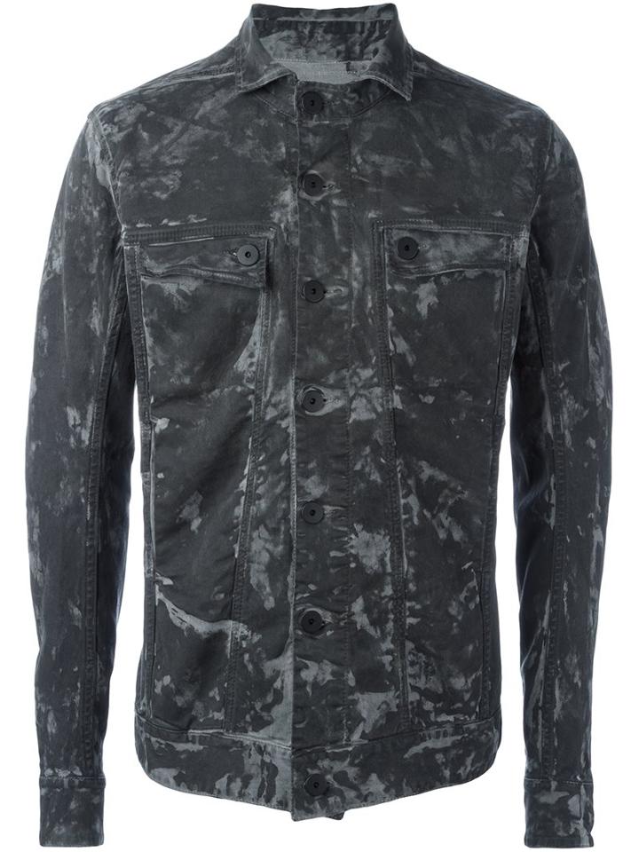11 By Boris Bidjan Saberi Camo Effect Denim Jacket, Men's, Size: Medium, Grey, Cotton/spandex/elastane
