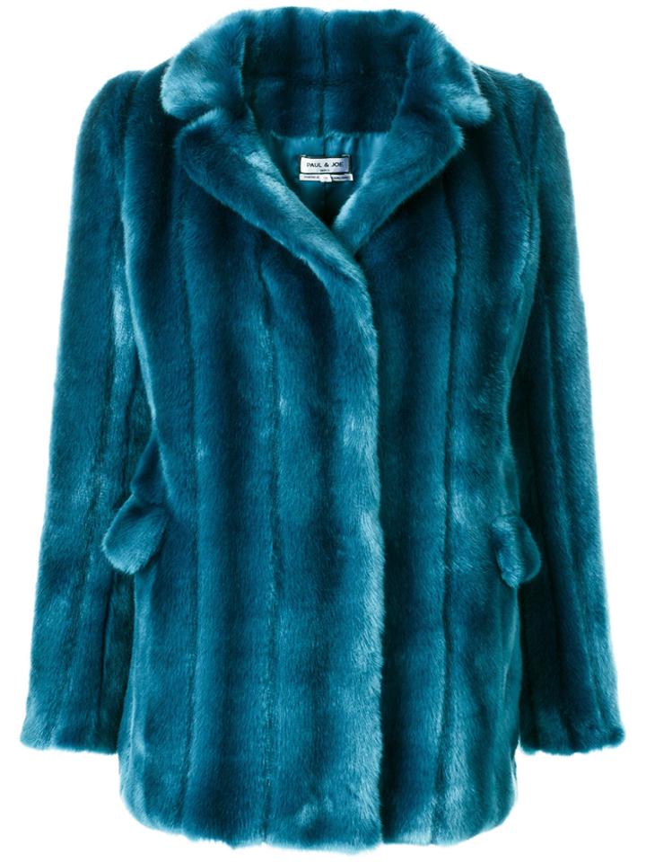 Paul & Joe Panelled Faux Fur Coat - Blue