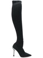 Miu Miu Lurex Ribbed Knit Boots - Black