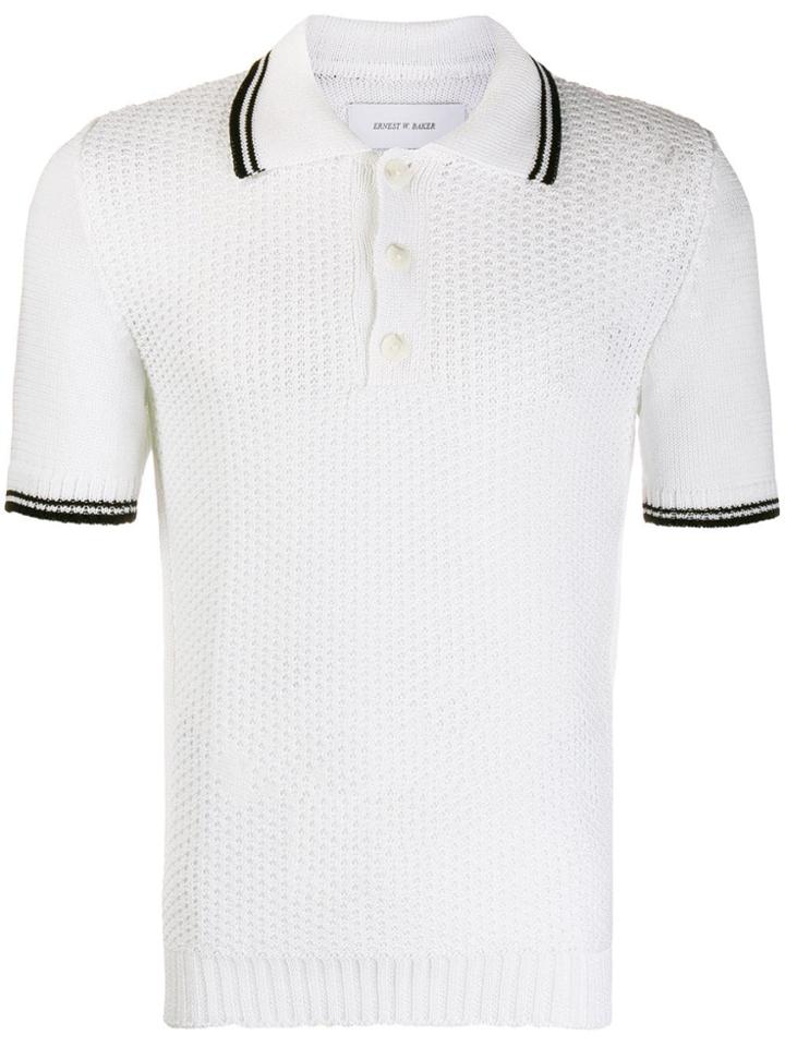Ernest W. Baker Crochet Knit Polo Shirt - White