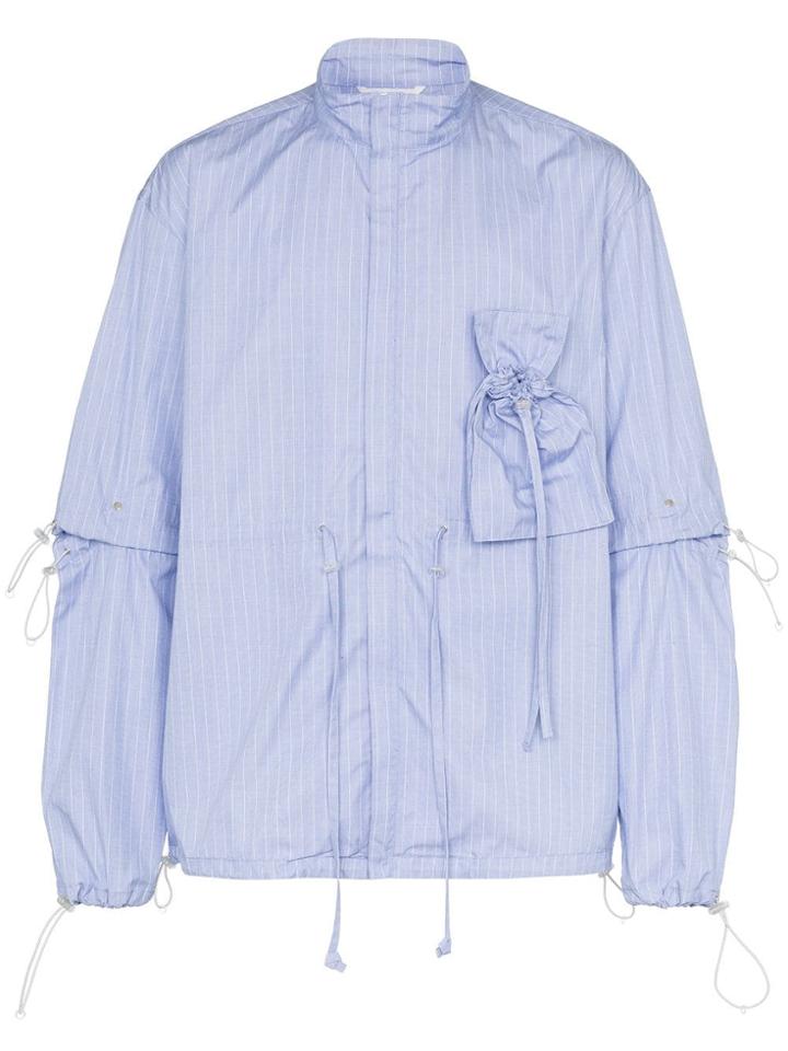 Portvel Striped Drawstring Cotton Shirt - Blue