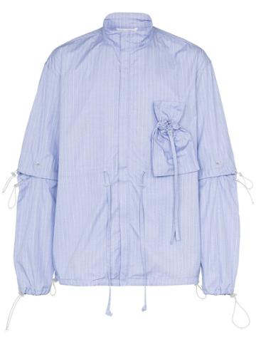 Portvel Striped Drawstring Cotton Shirt - Blue