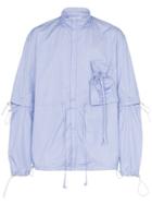 Portvel Striped Drawstring Cotton Shirt - Blue
