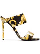 Versace Black And Gold Baroque Print 110 Silk Sandals