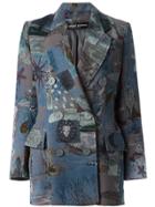 Jean Louis Scherrer Vintage Patterned Double Breasted Blazer - Blue