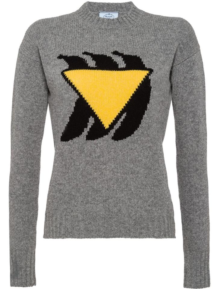Prada Triangle Logo Motif Jumper - Grey