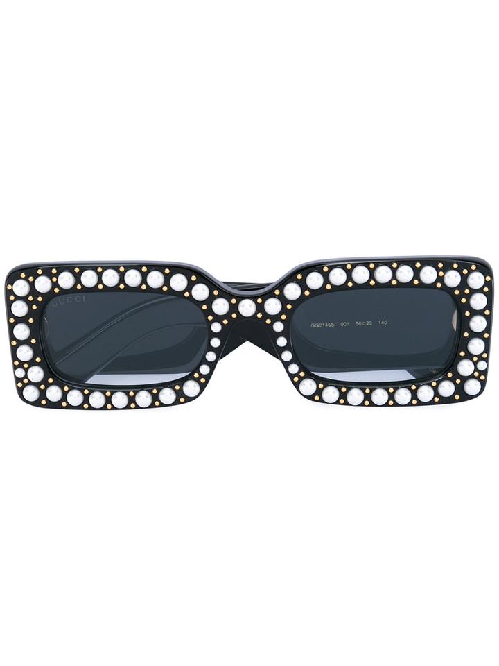 Gucci Eyewear - Pearl Embellished Sunglasses - Women - Acetate - 50, Black, Acetate