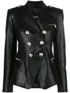 Balmain Double-breasted Leather Jacket - Black