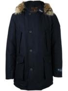 Woolrich Trim Detail Parka Coat, Men's, Size: Medium, Blue, Feather Down/polyamide/wool/coyote Fur
