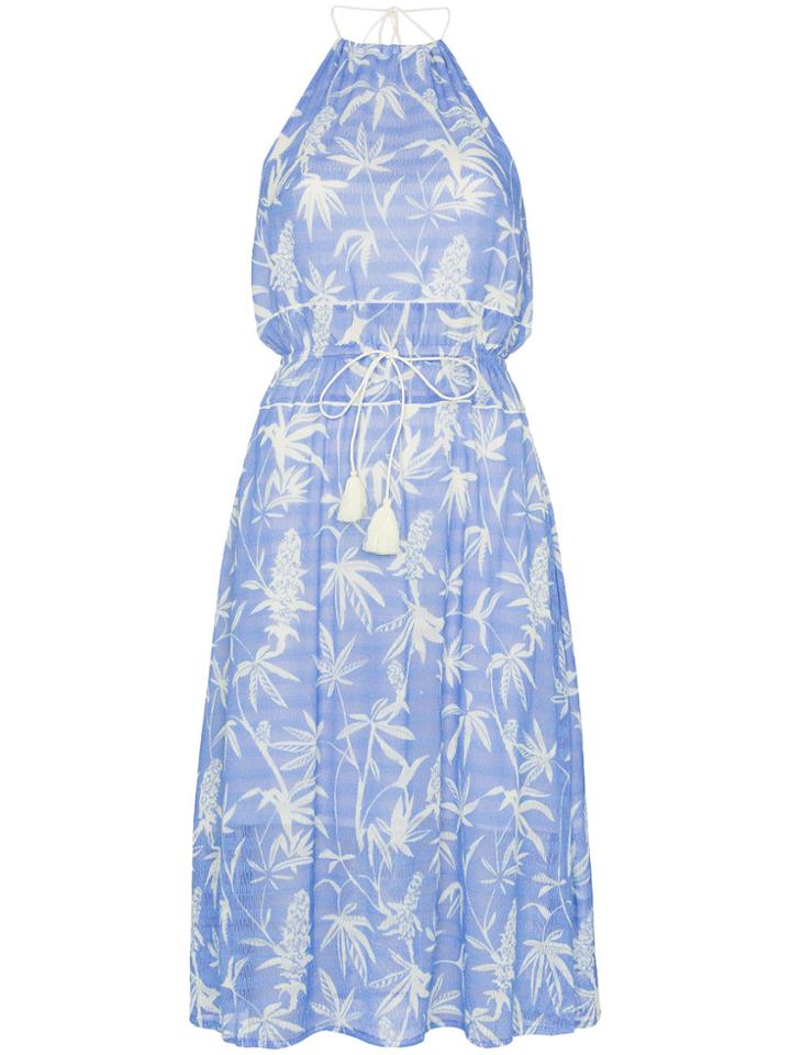 A Peace Treaty Boetica Halterneck Palm Print Cotton Blend Dress - Blue