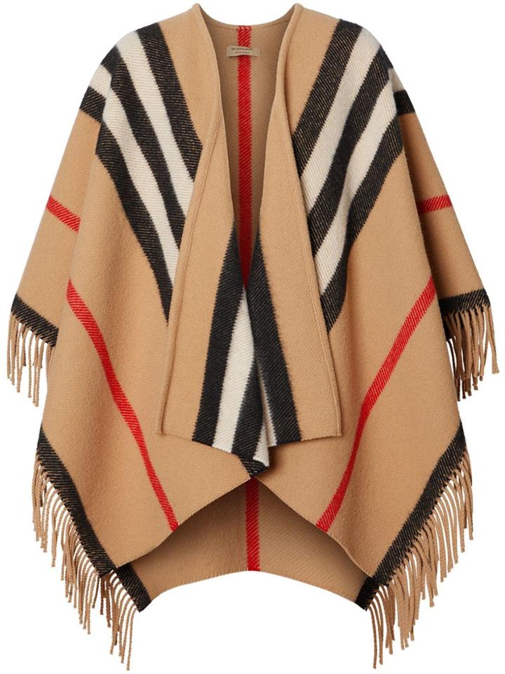 Burberry Striped Wool Cape - Neutrals