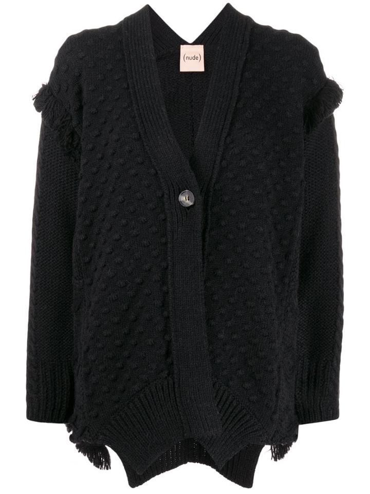 Nude Fringed Knit Cardigan - Black