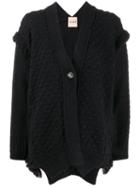 Nude Fringed Knit Cardigan - Black
