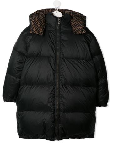 Fendi Kids Teen Reversible Hooded Padded Jacket - Black