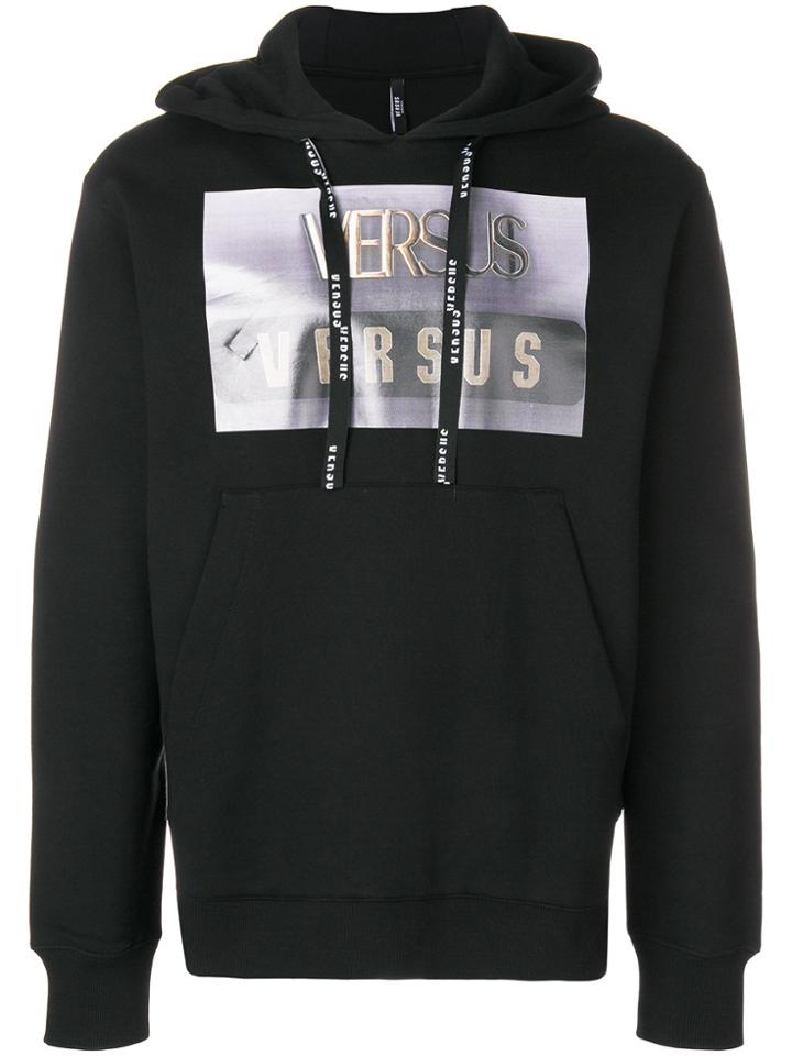 Versus Graphic Logo Print Hoodie - Black