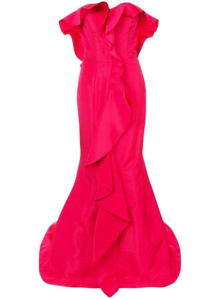 Oscar De La Renta Cascading Ruffle Gown - Pink & Purple