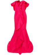 Oscar De La Renta Cascading Ruffle Gown - Pink & Purple