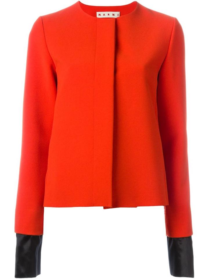 Marni Contrasting Cuff Jacket, Women's, Size: 42, Red, Polyester