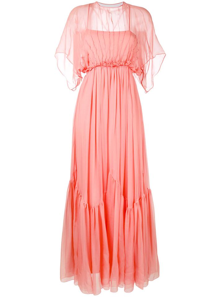 No21 - Long Draped Pleat Dress - Women - Silk - 40, Yellow/orange, Silk