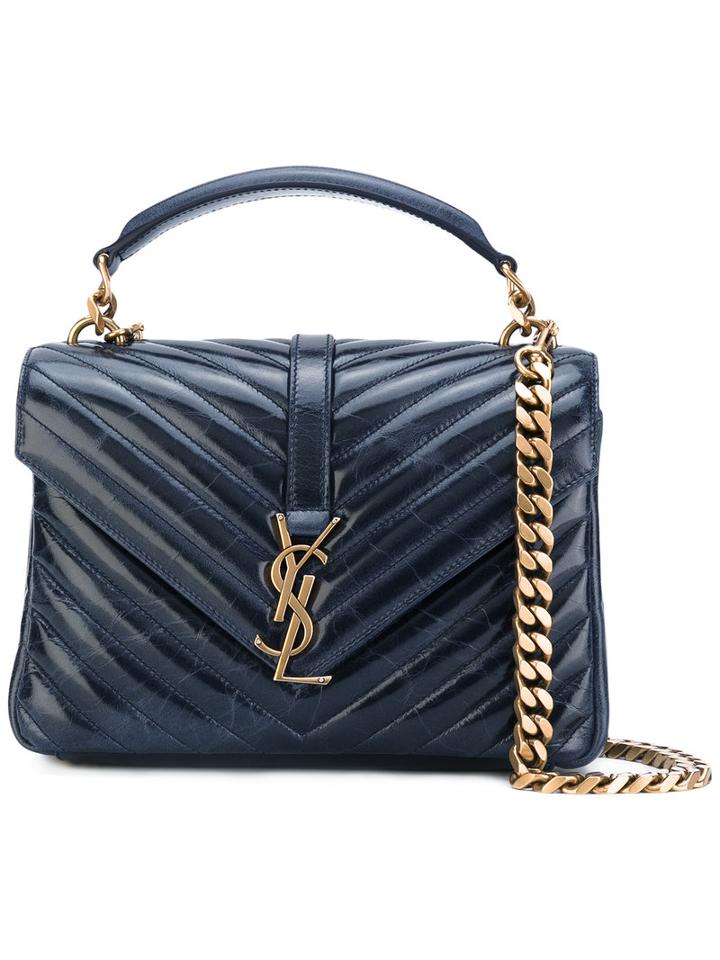 Saint Laurent - Medium Monogram Collège Satchel - Women - Calf Leather - One Size, Blue, Calf Leather