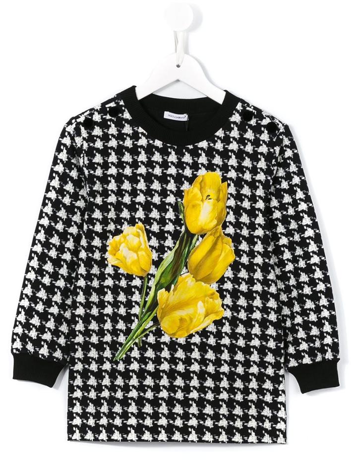 Dolce & Gabbana Kids Houndstooth Tulip Appliqué Jumper, Girl's, Size: 10 Yrs, Black