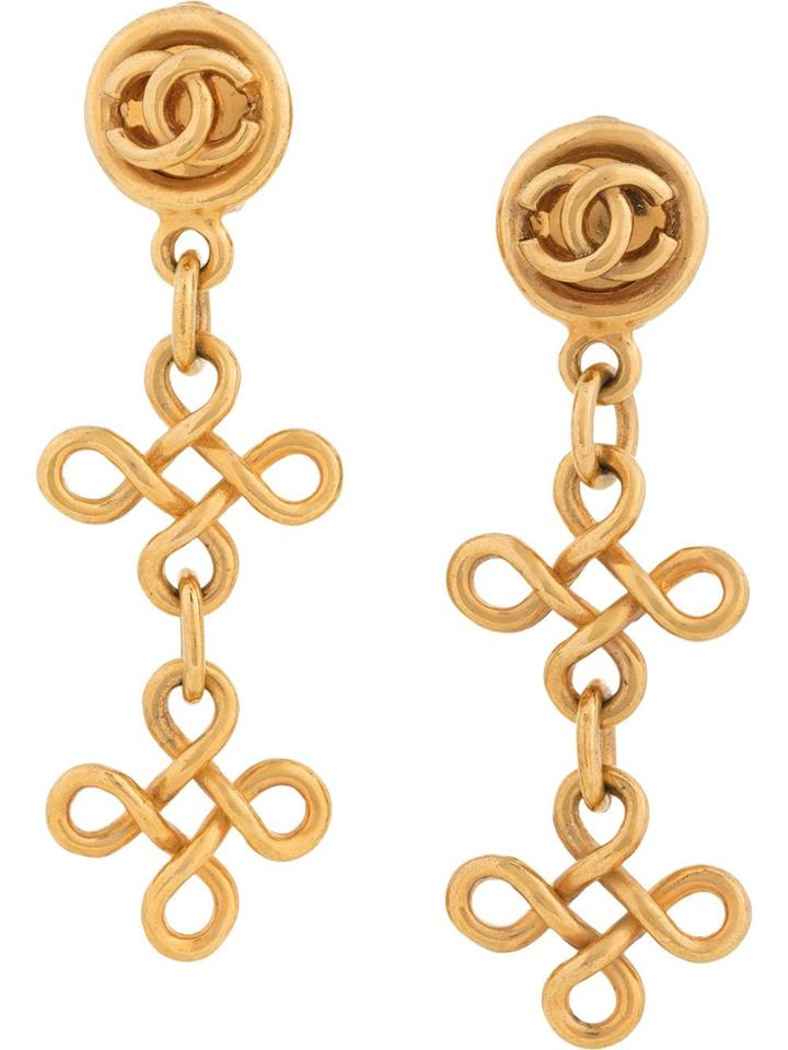 Chanel Vintage Clover Swing Earrings - Gold