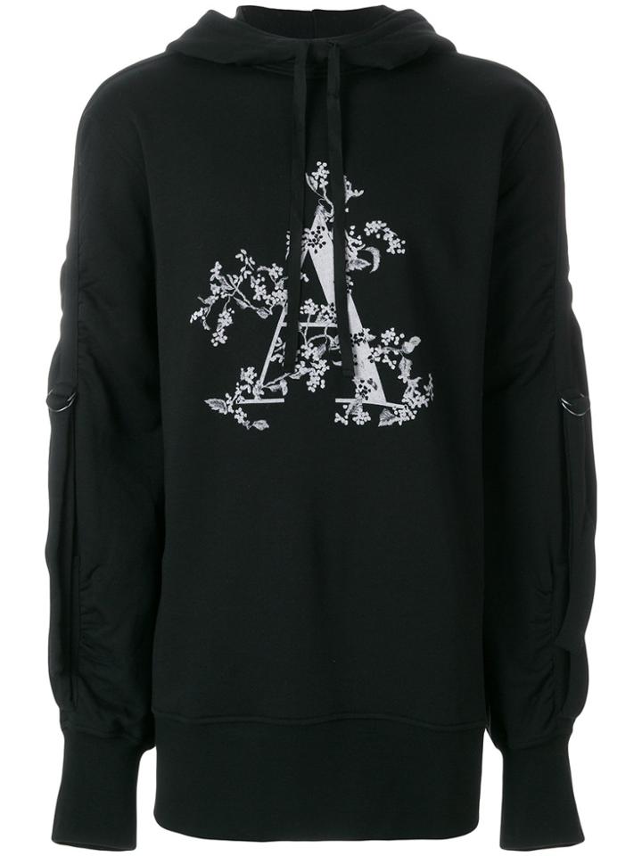 Ann Demeulemeester Blanche Strap Detail A Print Hoodie - Black