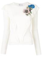 Red Valentino Floral Embroidery Ribbed Top - White