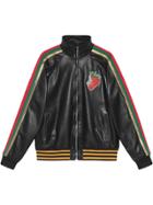 Gucci Leather Bomber Jacket With Gucci Strawberry - Black