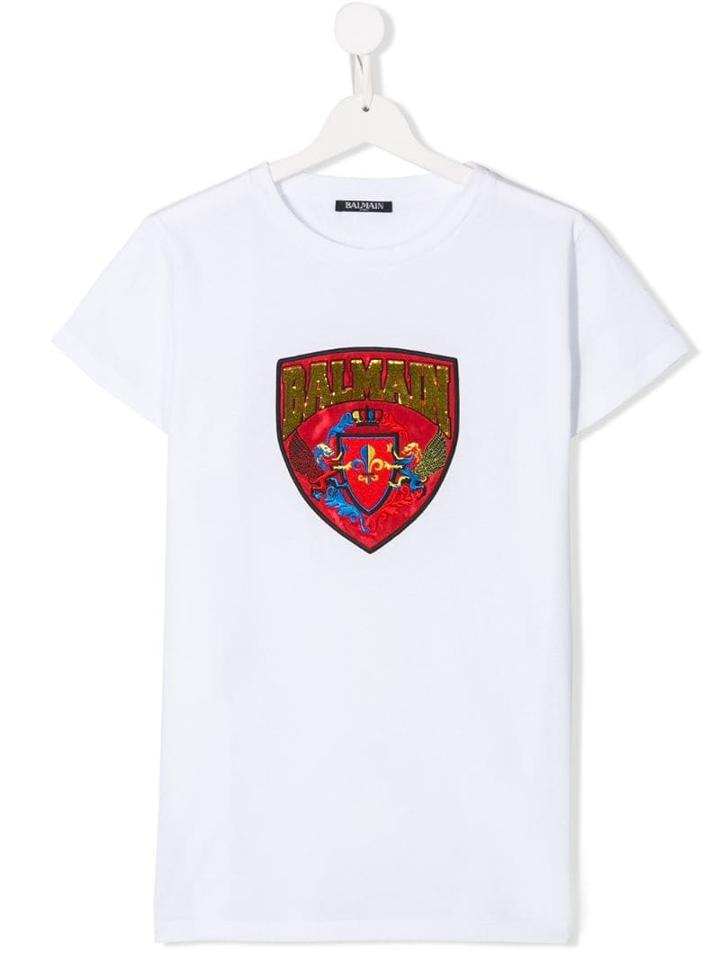 Balmain Kids Teen Emblem Shield Logo T-shirt - White