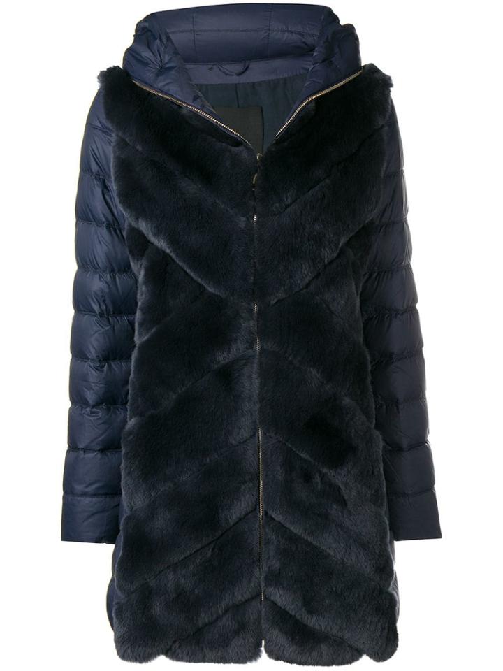 Liska Rabbit Fur Padded Coat - Blue