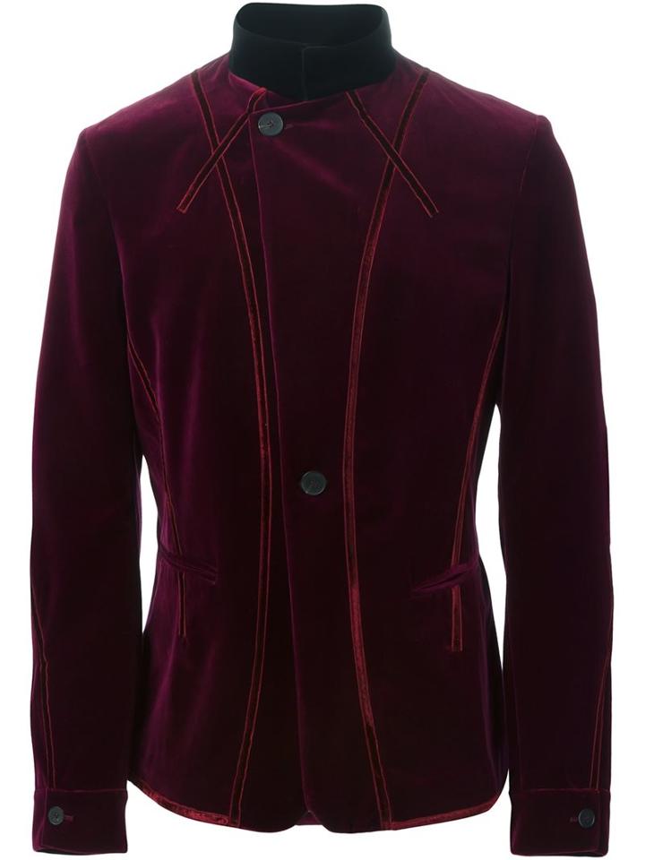 Haider Ackermann Band Collar Velvet Jacket, Men's, Size: Xs, Red, Cotton/rayon
