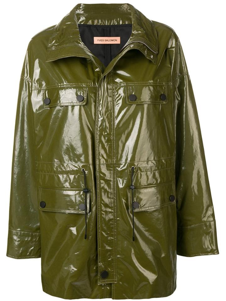 Yves Salomon Long Cargo Leather Jacket - Green