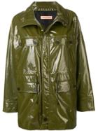 Yves Salomon Long Cargo Leather Jacket - Green