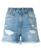 R13 Shredded Slouch Shorts - Blue