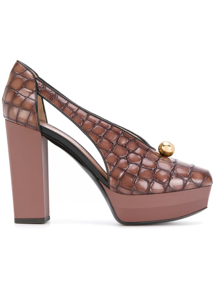 Pollini Crocodile-effect Pumps - Brown