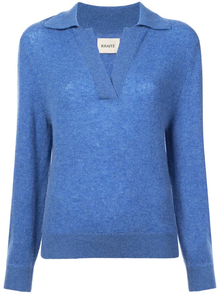 Khaite Knitted Polo Jumper - Blue