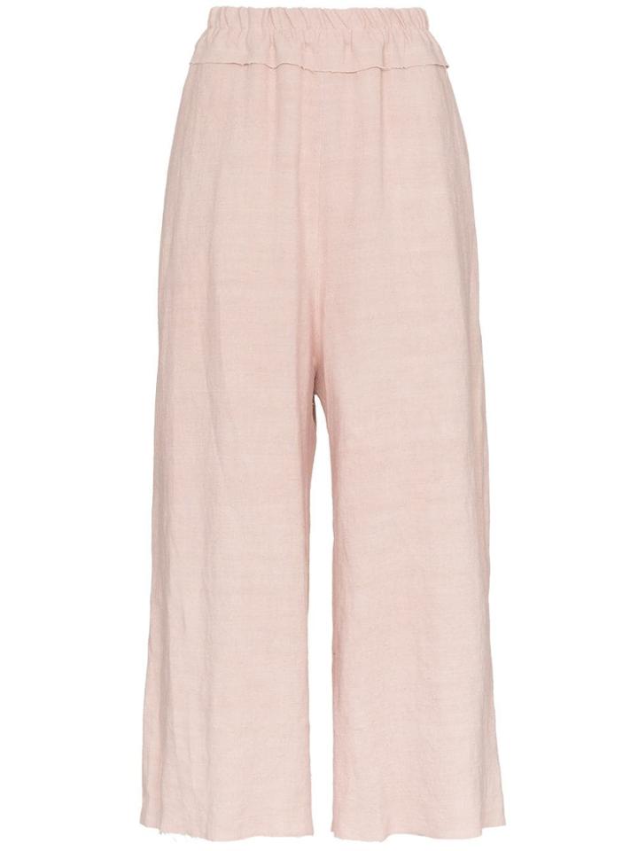 By Walid Dania Cropped Linen Trousers - Pink