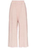 By Walid Dania Cropped Linen Trousers - Pink