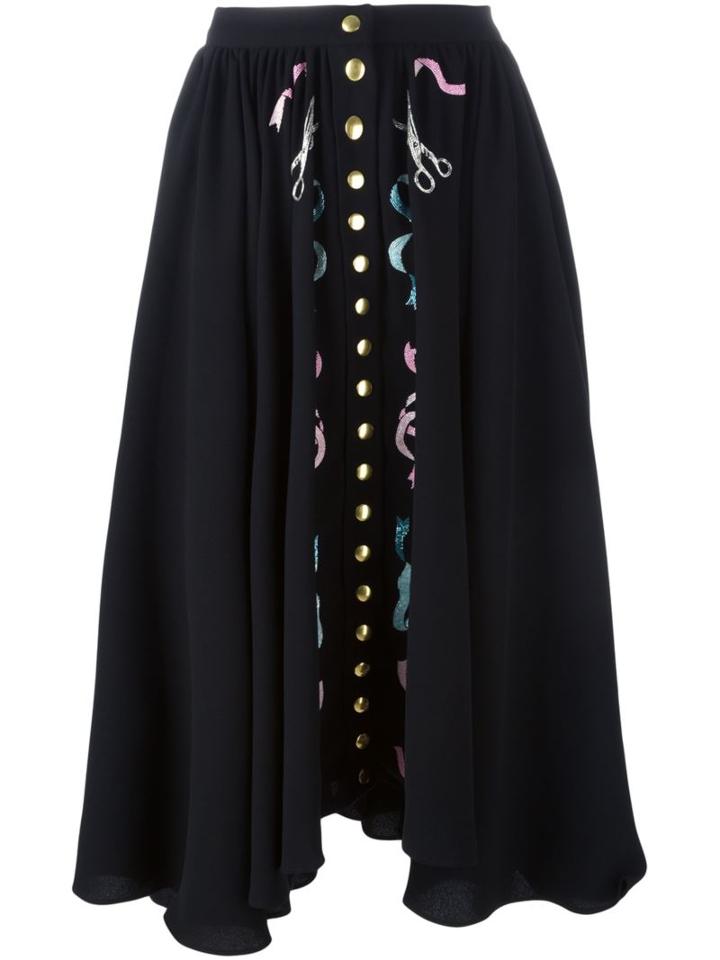 Olympia Le-tan Bead Embroidered Skirt, Women's, Size: 40, Black, Polyester/acetate/glass