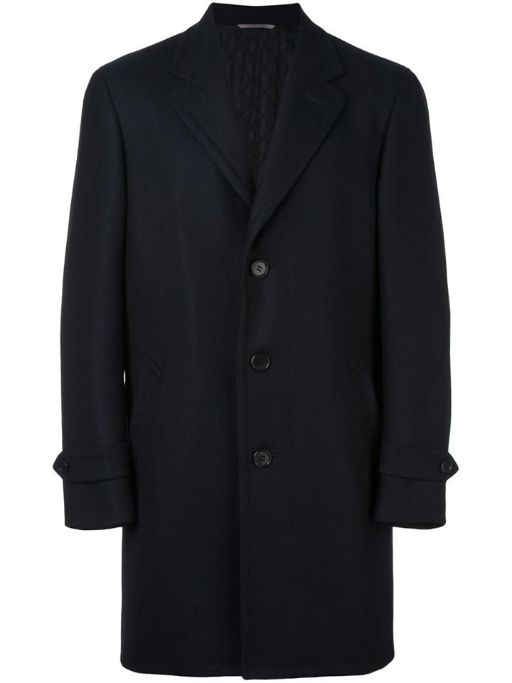 Canali Classic Single Breasted Coat, Men's, Size: 48, Blue, Cupro/wool