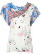 Tsumori Chisato Ruffle Sleeve Printed Blouse, Women's, Size: 2, Nude/neutrals, Cotton/rayon