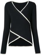 Derek Lam 10 Crosby - Contrast Piped Wrap Top - Women - Cotton/cashmere - S, Blue, Cotton/cashmere