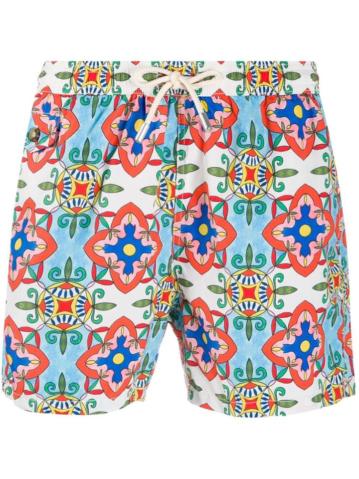 Mc2 Saint Barth Spanish Majolica Swim Shorts - White