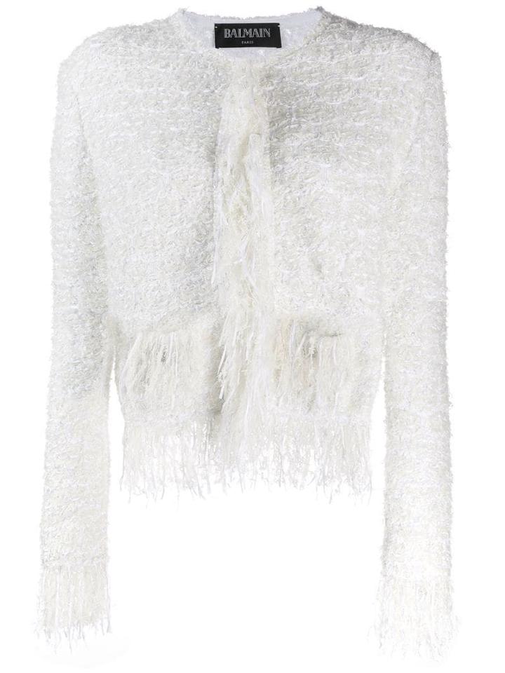 Balmain Tweed Fringed Jacket - White