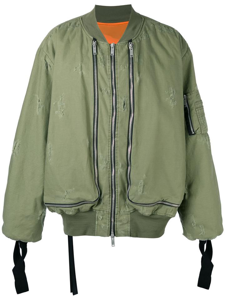 Unravel Project Zip Detail Bomber Jacket, Men's, Size: 50, Green, Cotton/polyamide