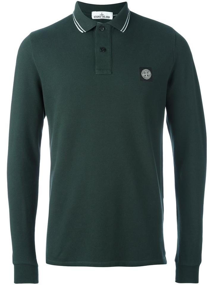 Stone Island Contrast Collar Polo Shirt, Men's, Size: Small, Green, Cotton/spandex/elastane